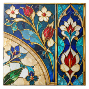 Cerâmica Azulejo de Vidro Pintado Tulipa Floral Damasco e O