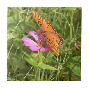 Cerâmica Azulejo de Zinnia e borboleta