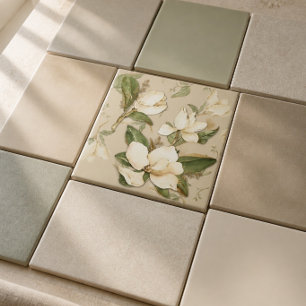 Cerâmica Azulejo Decorativo com Estampa Floral de Magnólia