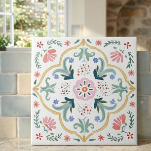 Cerâmica Azulejo Decorativo de Arte Folclórica Ornamentada