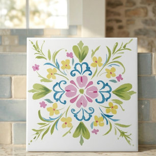 Cerâmica Azulejo Decorativo de Arte Popular Floral Jardim d