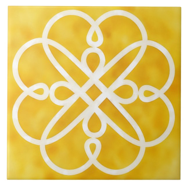 Cerâmica Azulejo Decorativo de Design Celta Dourado e Branc (Frente)