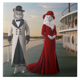 Cerâmica Azulejo Decorativo de Gatos Fofos de Barco a Vapor
