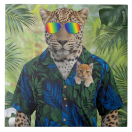Cerâmica Azulejo Decorativo de Leopardo e Laranja Tabby