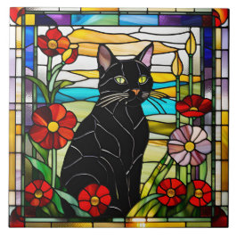 Cerâmica Azulejo Decorativo de Vidro Colorido de Gato Preto