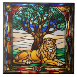 Cerâmica Azulejo Decorativo de Vidro Colorido de Leão