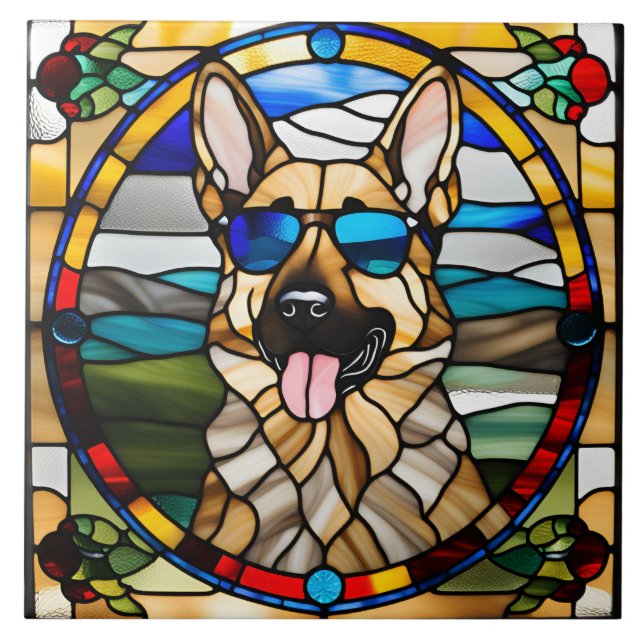 Cerâmica Azulejo decorativo de vidro german shepherd (Frente)