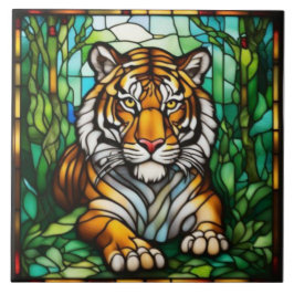 Cerâmica Azulejo Decorativo de Vidro Pintado Tigre