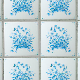 Cerâmica Azulejo Decorativo Inspirado em Toile de Flor de A