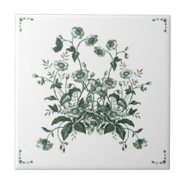 Cerâmica Azulejo Decorativo Inspirado em Toile de Flor Verd