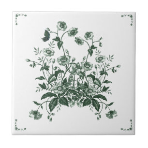 Cerâmica Azulejo Decorativo Inspirado em Toile de Flor Verd