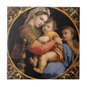 Cerâmica Azulejo Decorativo Madonna della Sedia de Raphael
