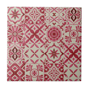 Cerâmica Azulejo Decorativo Vermelho Padrão Remendado de Az