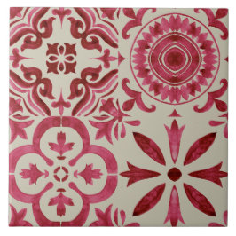 Cerâmica Azulejo Decorativo Vermelho Padrão Remendado de Az