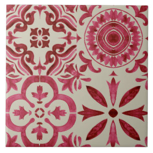Cerâmica Azulejo Decorativo Vermelho Padrão Remendado de Az
