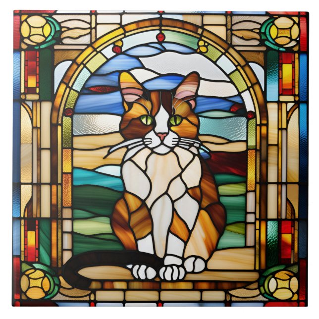 Cerâmica Azulejo Decorrido De Vidro Calico Cat (Frente)