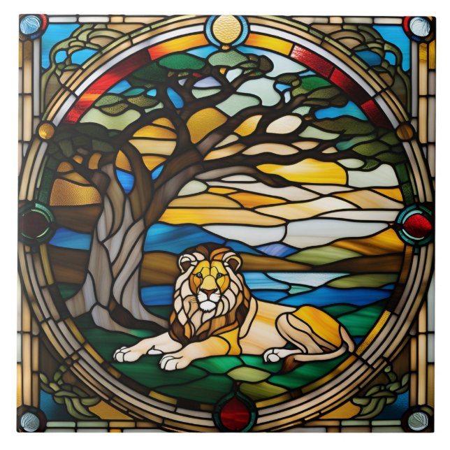 Cerâmica Azulejo Decorrido De Vidro Lion Locado (Frente)