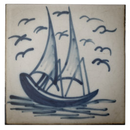 Cerâmica Azulejo Delft Azul Barco de Vela de Software de Re