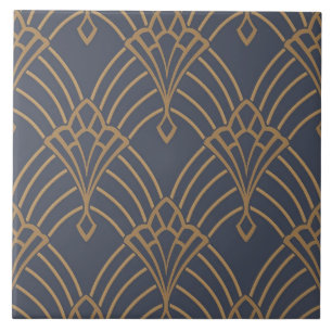 Cerâmica Azulejo - Design de Leque Art Deco Dourado