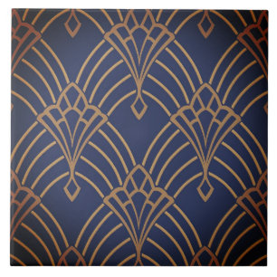 Cerâmica Azulejo - Design de Leque Art Déco Dourado/Vermelh