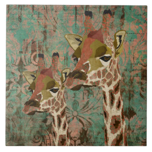 Cerâmica Azulejo do damasco dos girafas de Rosa
