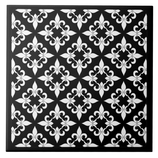 Cerâmica Azulejo do ébano do teste padrão da flor de lis (Frente)