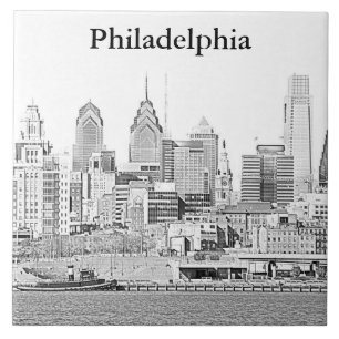 Cerâmica Azulejo do esboço da skyline de Philadelphfia