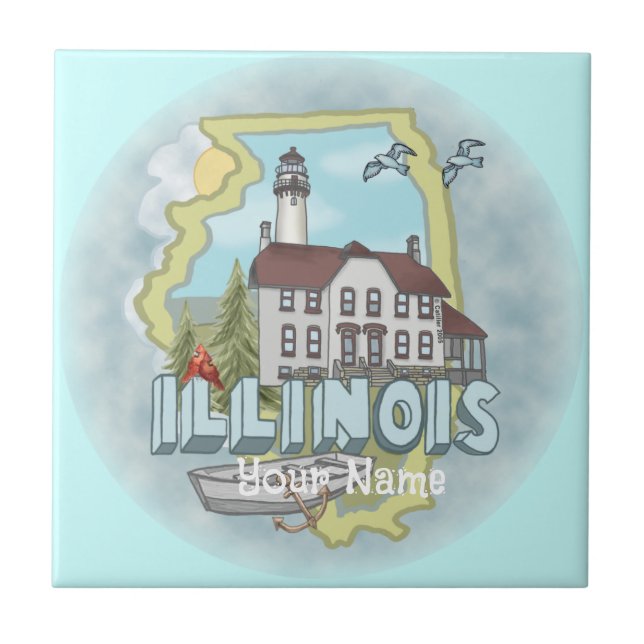 Cerâmica Azulejo do Ilhthouse de Illinois (Frente)