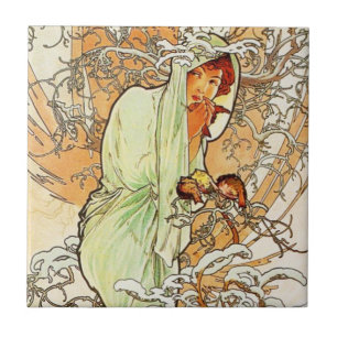 Cerâmica Azulejo do inverno de Alpohnse Mucha