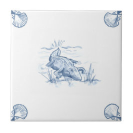 Cerâmica Azulejo do jacaré de Delft com cantos de Shell