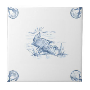 Cerâmica Azulejo do jacaré de Delft com cantos de Shell