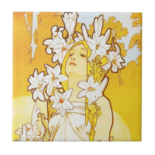 Cerâmica Azulejo do lírio de Alphonse Mucha