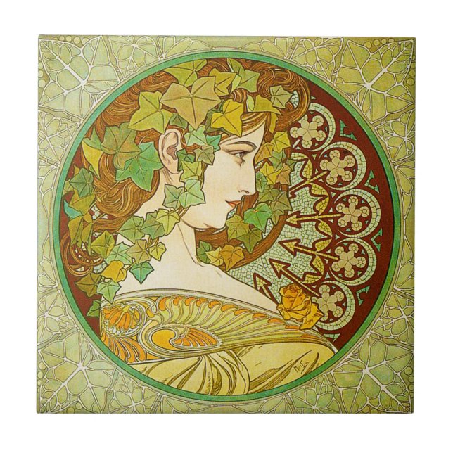 Cerâmica Azulejo do louro de Alphonse Mucha (Frente)