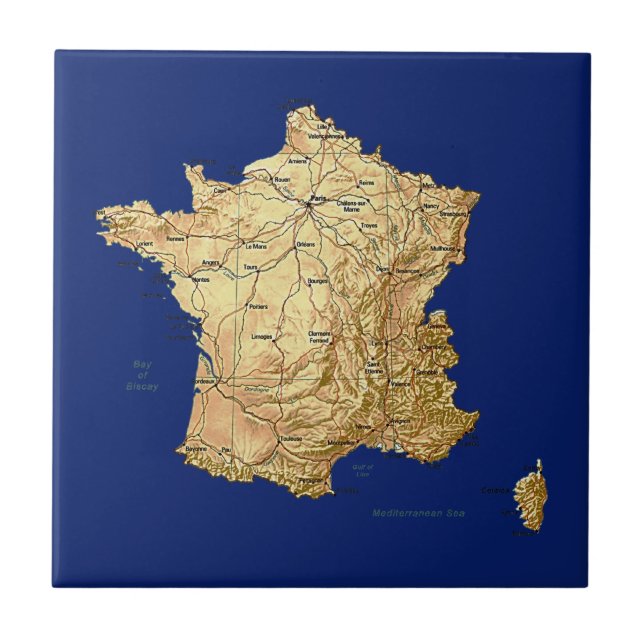 Cerâmica Azulejo do mapa de France (Frente)