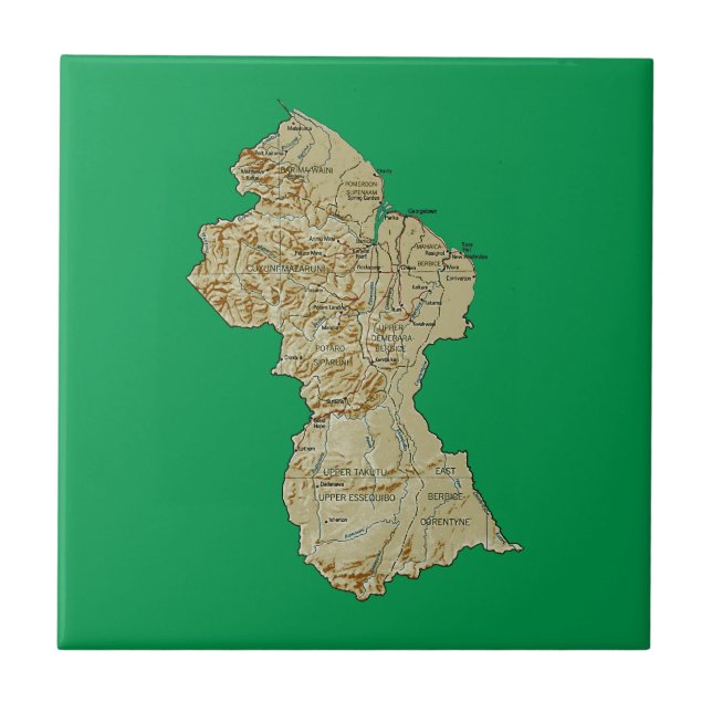 Cerâmica Azulejo do mapa de Guyana (Frente)