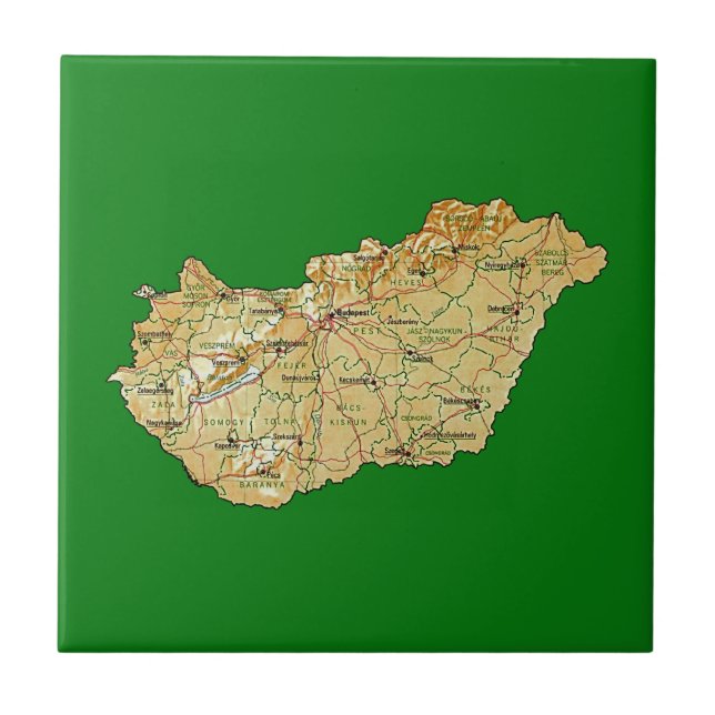 Cerâmica Azulejo do mapa de Hungria (Frente)
