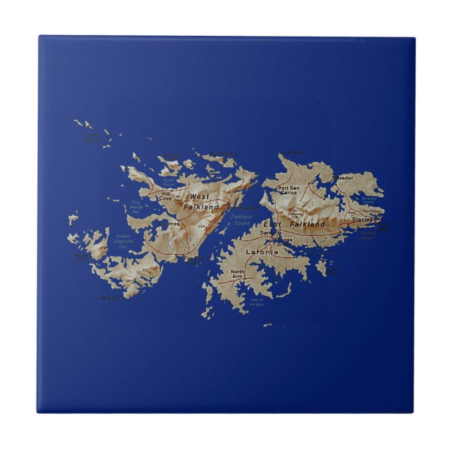 Cerâmica Azulejo do mapa de Ilhas Falkland (Frente)