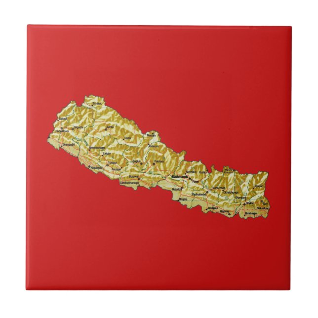 Cerâmica Azulejo do mapa de Nepal (Frente)