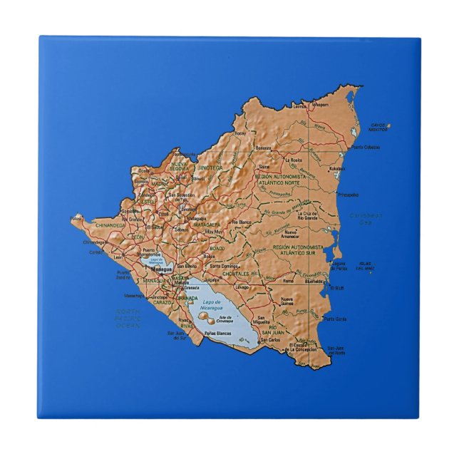 Cerâmica Azulejo do mapa de Nicarágua (Frente)