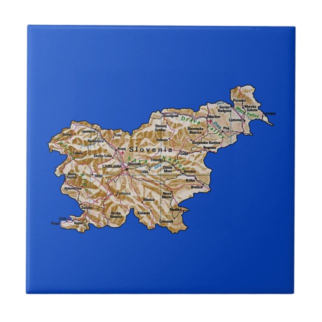 Cerâmica Azulejo do mapa de Slovenia (Frente)