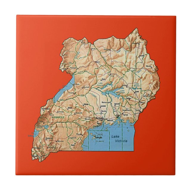 Cerâmica Azulejo do mapa de Uganda (Frente)