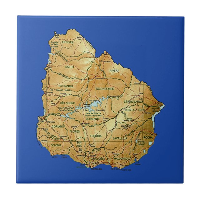 Cerâmica Azulejo do mapa de Uruguai (Frente)