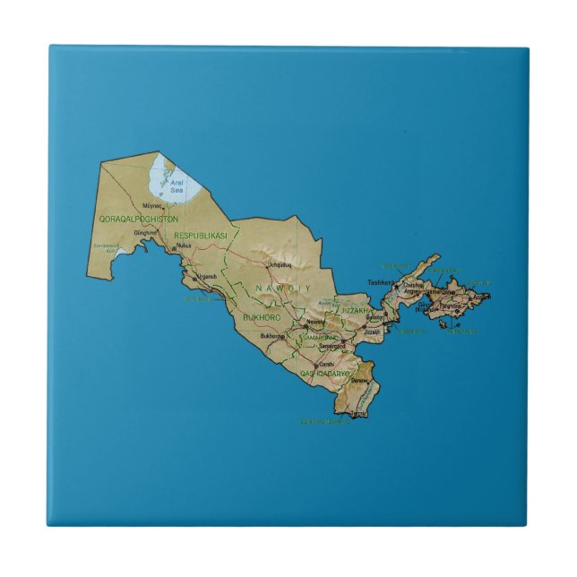 Cerâmica Azulejo do mapa de Uzbekistan (Frente)
