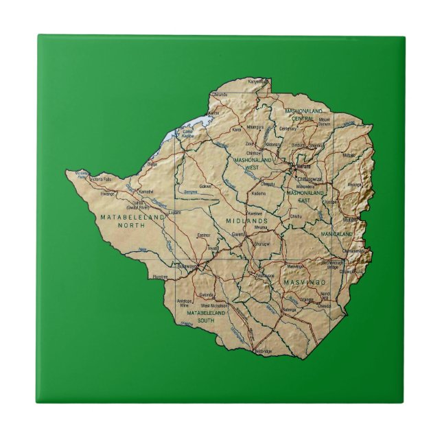Cerâmica Azulejo do mapa de Zimbabwe (Frente)