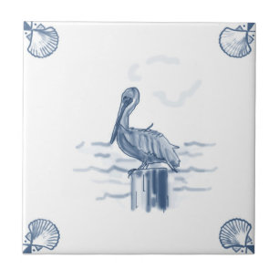 Cerâmica Azulejo do pelicano de Delft com cantos de Shell