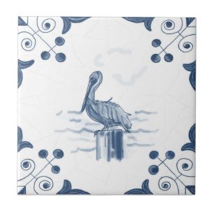 Cerâmica Azulejo do pelicano de Delft com cantos do rolo