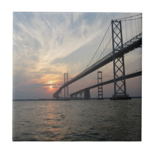 Cerâmica Azulejo do por do sol da ponte da baía de