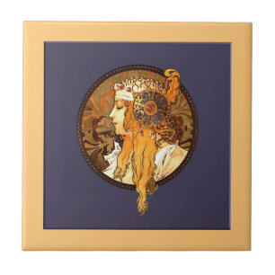 Cerâmica Azulejo do retrato de Nouveau da arte de Mucha
