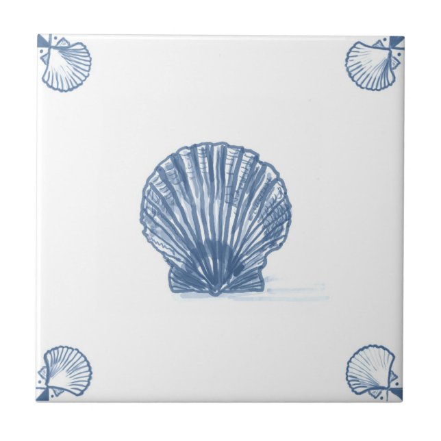 Cerâmica Azulejo do Scallop de Delft com cantos de Shell (Frente)