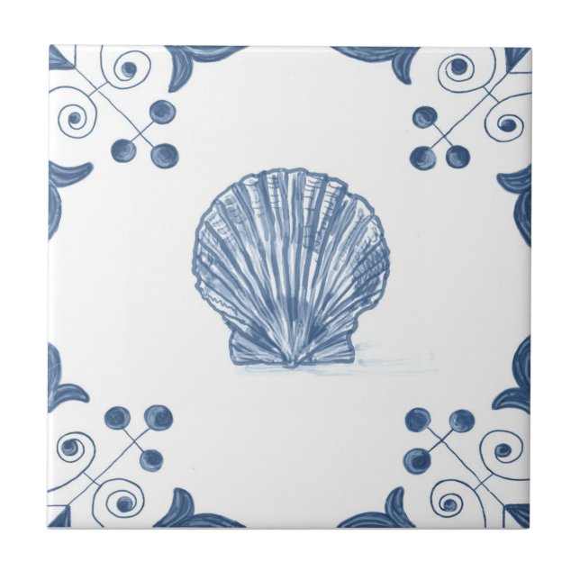 Cerâmica Azulejo do Scallop de Delft com cantos do rolo (Frente)